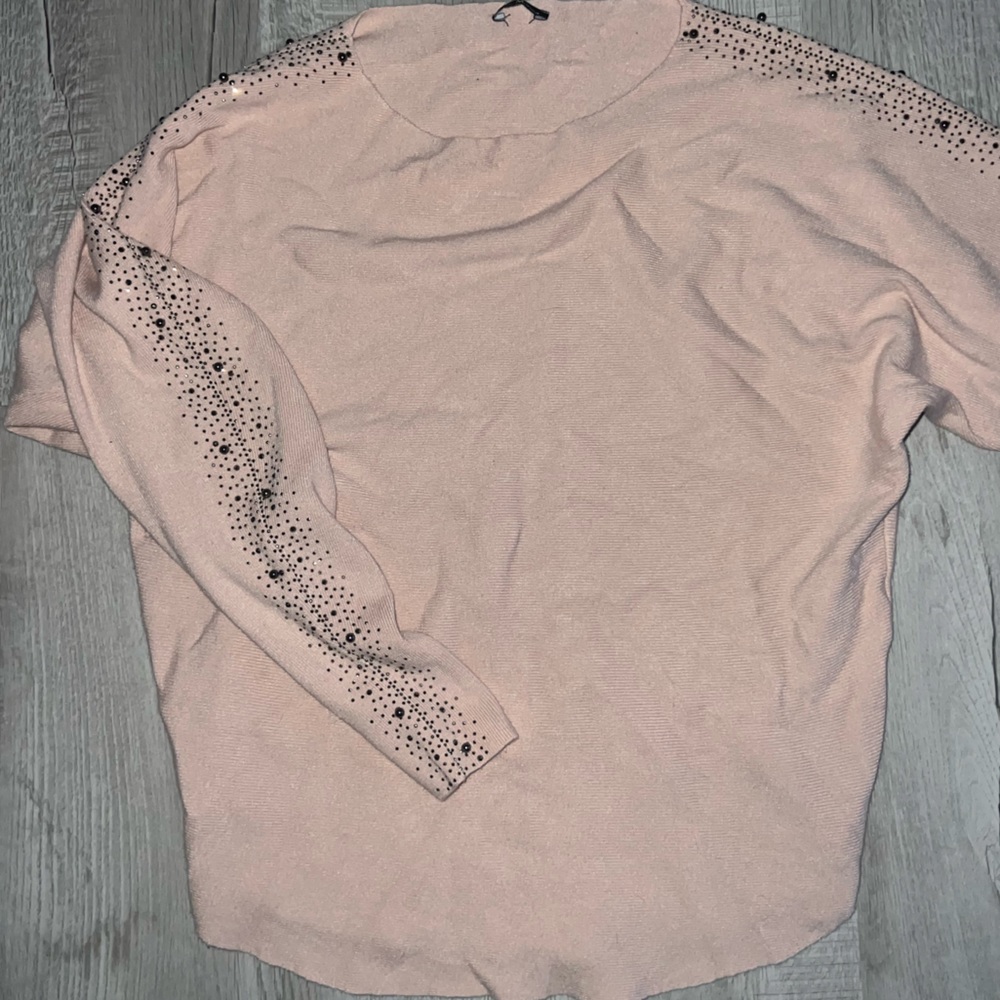Beautiful light pink sweater with rhinestone detail on sleeves